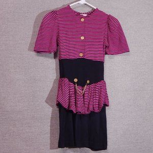HI-GIRLS, INC. == Vintage Girl's Size 10 Dress == Pink & Black Stripe / Chain